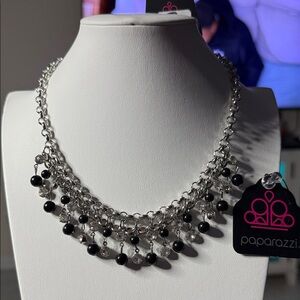 Paparazzi Silver Chain Necklace with Black Beads
